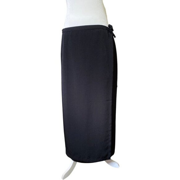 Vintage Dresses & Skirts - Vintage Eva Negri Paris Black Satin Wrap Maxi Skirt Tie Waist Size XL 14